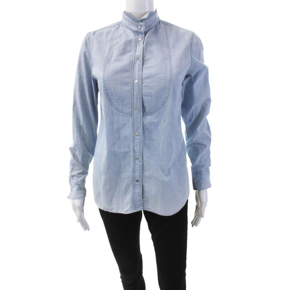 Bagutta Womens Cotton Long Sleeve Button Up Denim Blouse Blue Size EUR 40
